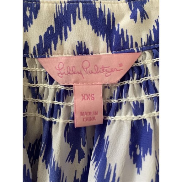 Lilly Pulitzer 100% Silk Top XXS Blue White Sleeveless Beautiful Buttons RARE - Picture 6 of 7